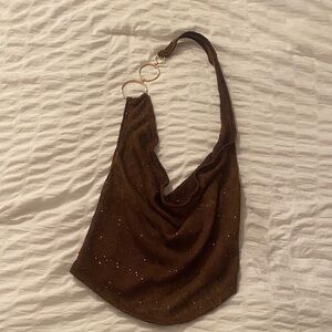 Elegant Brown Women's Backless top with Gold Accents